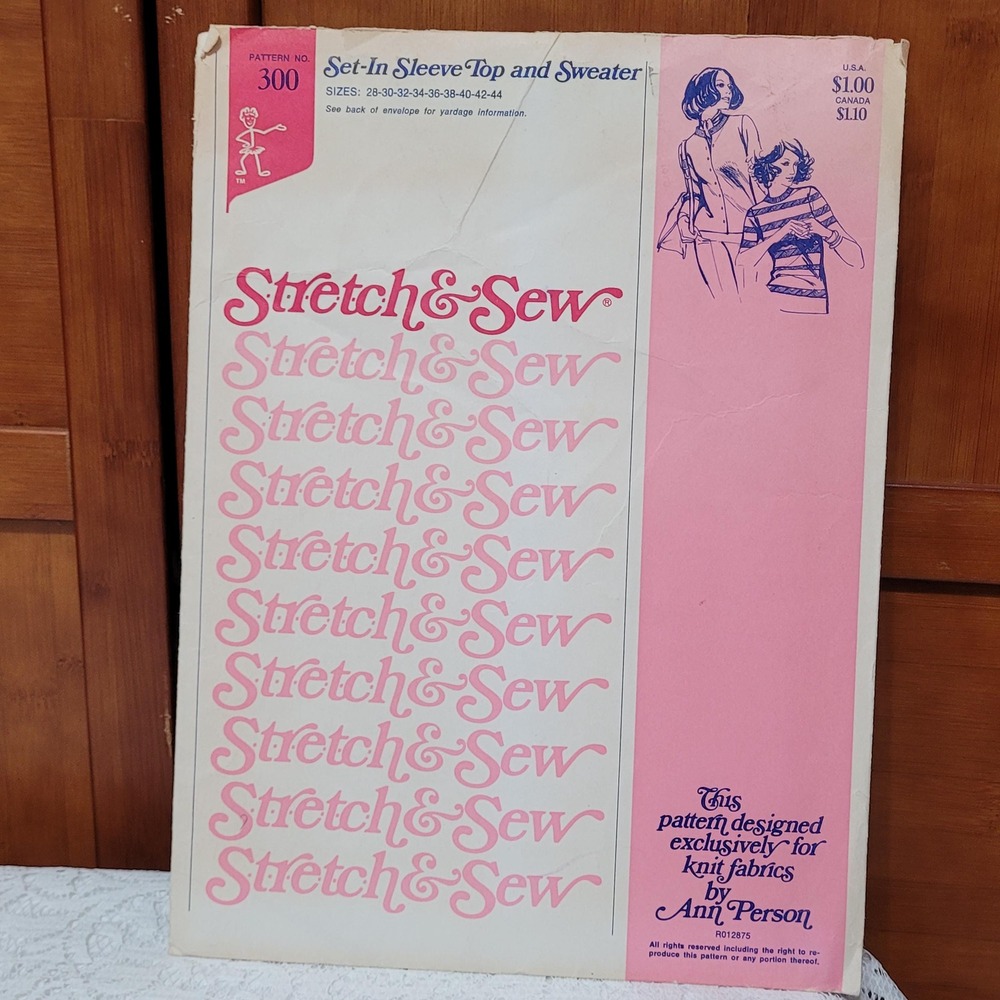 Vintage 1970s Stretch & Sew Pattern #300 Set In Sleeve Top and Sweater‎